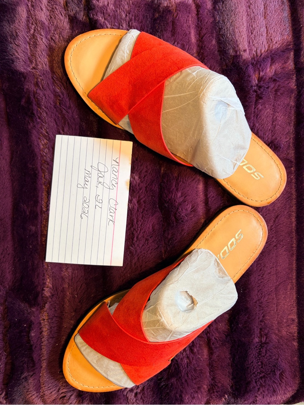 solo Orange-Red Suede Crossband Slide Sandals for Women